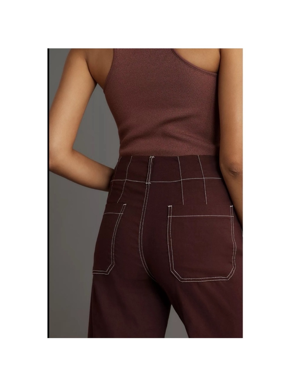 NWT Anthropologie The Colette Linen Wide-Leg Pants Contrast Brown Purple 31P - Picture 11 of 12